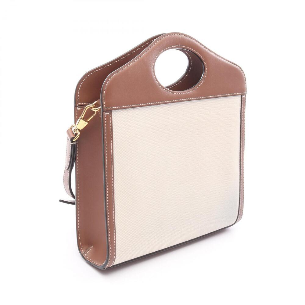 Burberry Horseferry handbag leather canvas brown Ivory White - Picture 2 of 8